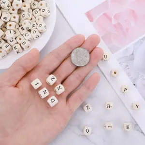 DIY wooden alphabet letter cube beads 10mm natural wood color beads for handmade jewelry making.