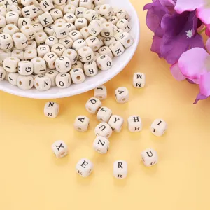 Natural wooden alphabet beads square letter beads 10mm for DIY jewelry making and kids crafts