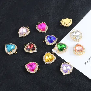 Bunte Glas Herz Anhänger Legierung Kristall Strass Charms für DIY Schmuckherstellung.