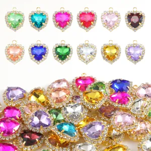 Bunte Kristall Herz Strass Anhänger Charms für DIY Schmuckherstellung Zubehör Details.