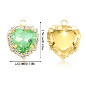 Goldfarbene Legierung grüner Kristall Herz Anhänger Strass DIY Halskette Schmuck