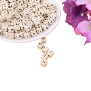 Natural wood 10mm alphabet square beads for DIY bracelet jewelry making accessories main view