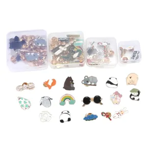 Cute cartoon enamel pins set with transparent storage boxes for clothing backpack