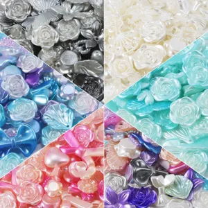 DIY resin bow flower cabochons pearl accessories for phone case craft decoration mixed colors