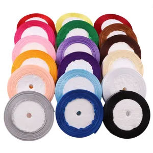 Colorful polyester satin ribbons 20mm wide rolls set for gift wrapping DIY crafts decor.