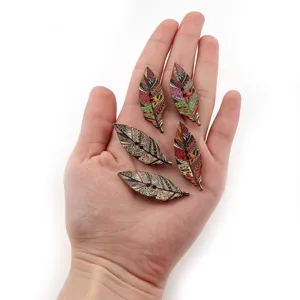 Colorful wooden leaf shaped sewing buttons with bohemian pattern for craft DIY 50pcs