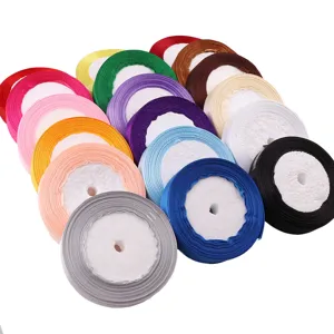 Colorful 20mm satin ribbon rolls for gift wrapping, DIY crafts, sewing, and wedding decoration.