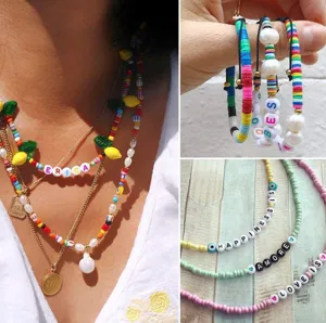Colorful handmade letter bead necklace bracelet DIY polymer clay heishi beads jewelry set