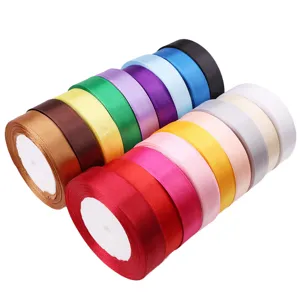 Multi-color satin ribbon rolls for gift wrapping and DIY crafts, 20mm width fabric trim.