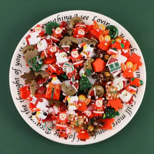 Christmas miniature resin charms set, cute Santa Claus dollhouse flatback accessories for DIY crafts.
