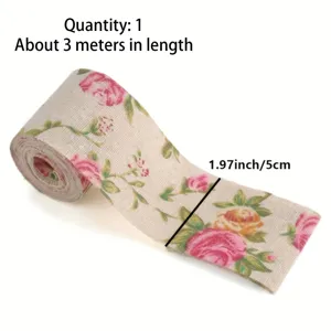 Vintage floral burlap ribbon roll for gift wrapping, DIY crafts, and flower packaging, 3m.