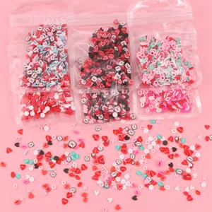 Colorful polymer clay slices for nail art DIY jewelry decoration, sweet Valentine party confetti.