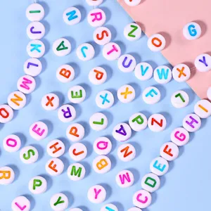Colorful alphabet letter beads for DIY handmade bracelets and necklaces making details.