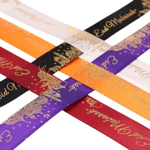 Kleurrijke Eid Mubarak satijnlinten 2.5cm voor DIY geschenkdoos verpakking en taart wrap.