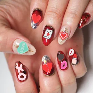 Valentine nail art charms polymer clay slices glitter set for DIY manicure decoration party