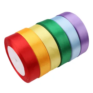 Multi-color polyester satin ribbon roll 20mm wide for gift wrapping and DIY crafts.