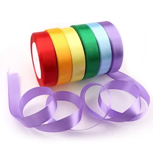 Colorful 20mm satin ribbon rolls for gift wrapping, DIY crafts, and wedding decoration.