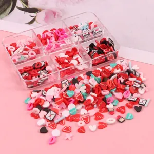 Colorful polymer clay slices for nail art and DIY jewelry crafts, Valentine's party decor.