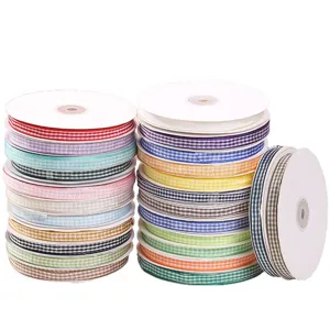 Colorful gingham ribbon rolls set for DIY gift wrapping, flower packaging, and party decoration crafts