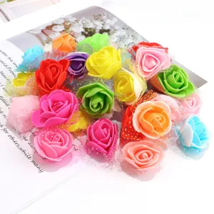 Colorful artificial foam rose flower heads for handmade DIY crafts and hair accessories