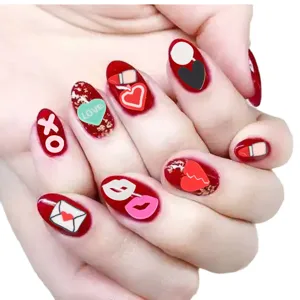 Valentine nail art charms polymer clay slices set DIY romantic red heart lovely manicure