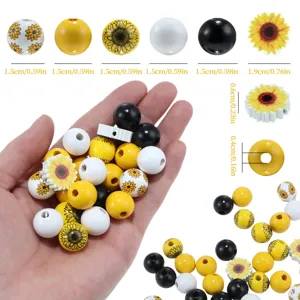 Colorful sunflower wooden beads for DIY handmade jewelry making, spacer beads necklaces crafts.
