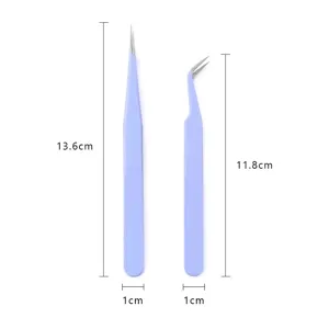Precision macaron purple stainless steel tweezers set with straight and curved tips for DIY.