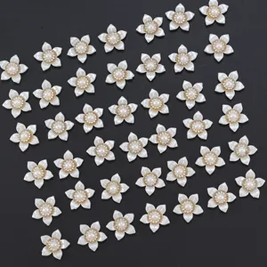 Nahaufnahme von weißen Blumen Perlen Strass Knöpfen für DIY Handwerk, Hüte und Kleidung.