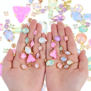 Mixed Size Glass Hand Sewn Claw Rhinestones Colorful Crystal Gems With Metal Claw Base For Clothing DIY Crafts
