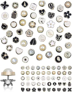 Assorted anti-glare brooch pins set, beautiful decorative pearl and crystal collar buttons.