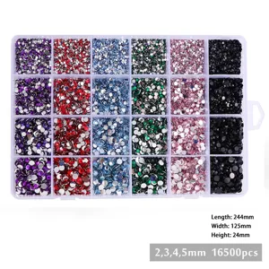 24 Gitter verpackte Harz Flachrücken Strasssteine bunte Nagelkunst DIY Zubehör 16500Stk