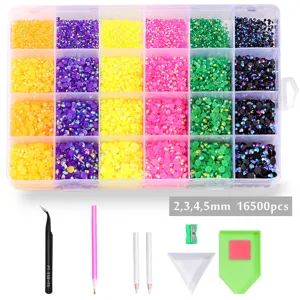 Detaillierte Ansicht des 24-Fächer Harz Strasssteine und DIY Nagelkunst Werkzeugsets.