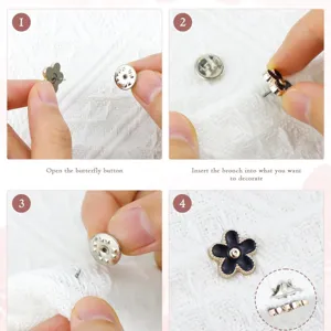 Black enamel flower brooch pin, elegant clothing decoration accessory for anti-glare styling.