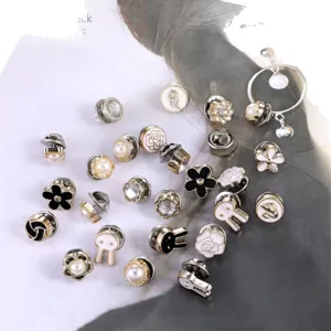 Set of anti-glare pearl rhinestone brooch buttons, cute flower and rabbit designs for clothing.