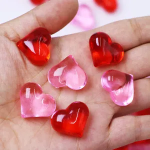Valentine transparent plastic heart beads DIY craft accessories pink red crystal details