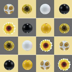 Sunflower wooden loose beads assorted colors DIY handmade necklace jewelry spacer accessories