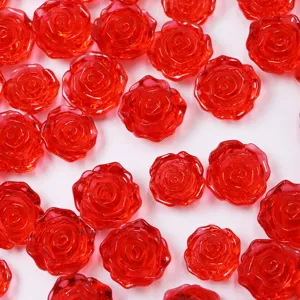 Red transparent rose plastic beads for DIY jewelry making, bracelets, and craft accessories.