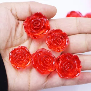 Red transparent plastic rose flower beads detail for DIY jewelry making accessories and crafts