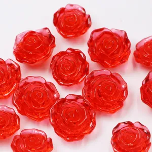 Red transparent plastic rose beads for DIY jewelry making, charm accessories, craft supplies
