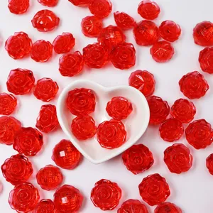 Red transparent plastic rose flower beads flatback cabochons diy craft jewelry accessories