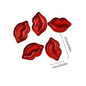 Red lip shaped acrylic plastic charms DIY beads for jewelry making accessories detail view.