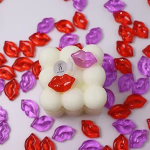 Valentine's Day DIY lip shape plastic beads, transparent crystal charms for handmade jewelry crafting.