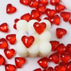 White bubble candle set with red heart crystal beads, perfect for Valentine day decor gifts.