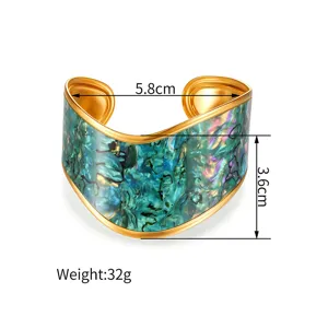 Stainless Steel 18K Gold Geometric C-Shape Open Cuff Bracelet Trendy Fashion Jewelry