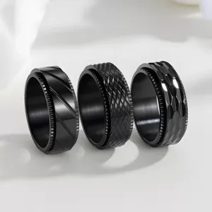 8mm μαύρο δαχτυλίδι από ανοξείδωτο ατσάλι με γεωμετρική υφή punk στυλ λεπτομέρεια