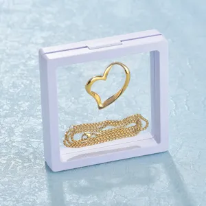 PE film suspension box with gold open heart necklace jewelry display packaging frame showcase