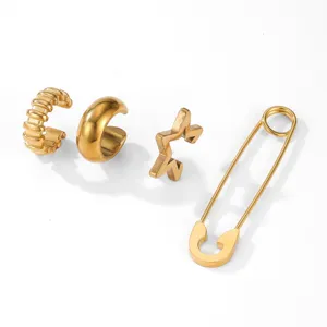 Ensemble earcuffs epingle etoile dorees, bijoux minimalistes chics en acier inoxydable