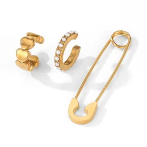 Ensemble de bijoux manchette d'oreille épingle de sûreté et perles en acier doré