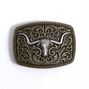 Vintage Western Longhorn Bull Belt Buckle Metal Relief Filigree Cowboy Style Accessory