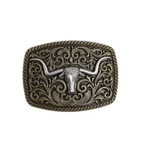 Retro Metal Western Longhorn Bull Head Belt Buckle Relief Big Plate Hardware Accessory